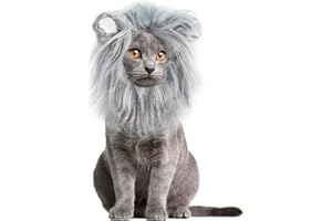 Onmygogo Lion Mane Wig for Cats and Dogs, Funny Pet Cat Costumes for Halloween Christmas, Furry Pet Clothing Accessories (Size M, Light Grey with White)