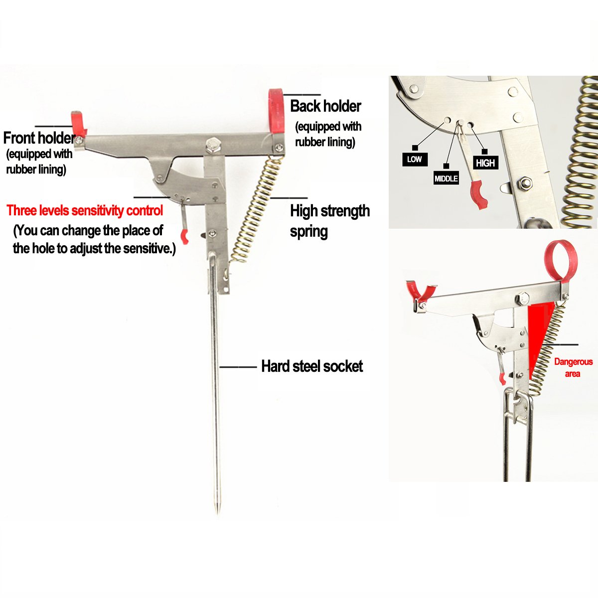 Automatic Spring Fishing Rod Holder for Ground Support Stand, Full Stainless Steel & Folding, Great for Bank Fishing on Lakes & Streams