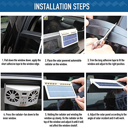 Oda Car Cool Cooler Fan Solar Powered Auto Front/Rear Window Air Vent Exhaust Fan Vehicle Radiator Vent with Ventilation - Thumbnail 6