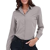 Gemolly Women's Basic Button Down Shirts Long Sleeve Plus Size Simple Stretch Formal Casual Shirt Blouse