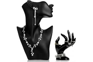 2-Piece Resin Jewelry Mannequin Display Set with Boutique Bust Holder and Hand Ring Stand for Necklace Earring Bracelet Penda