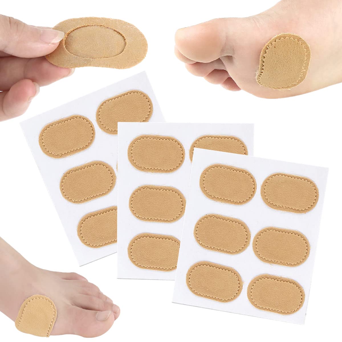 Jiuxuerim 18 Pieces Bunion Cushions Pad Strong Adhesive Fabric Toe and Foot Bunion Protector Pads for Relief Bunion Pain, Callus, Chafing, Friction