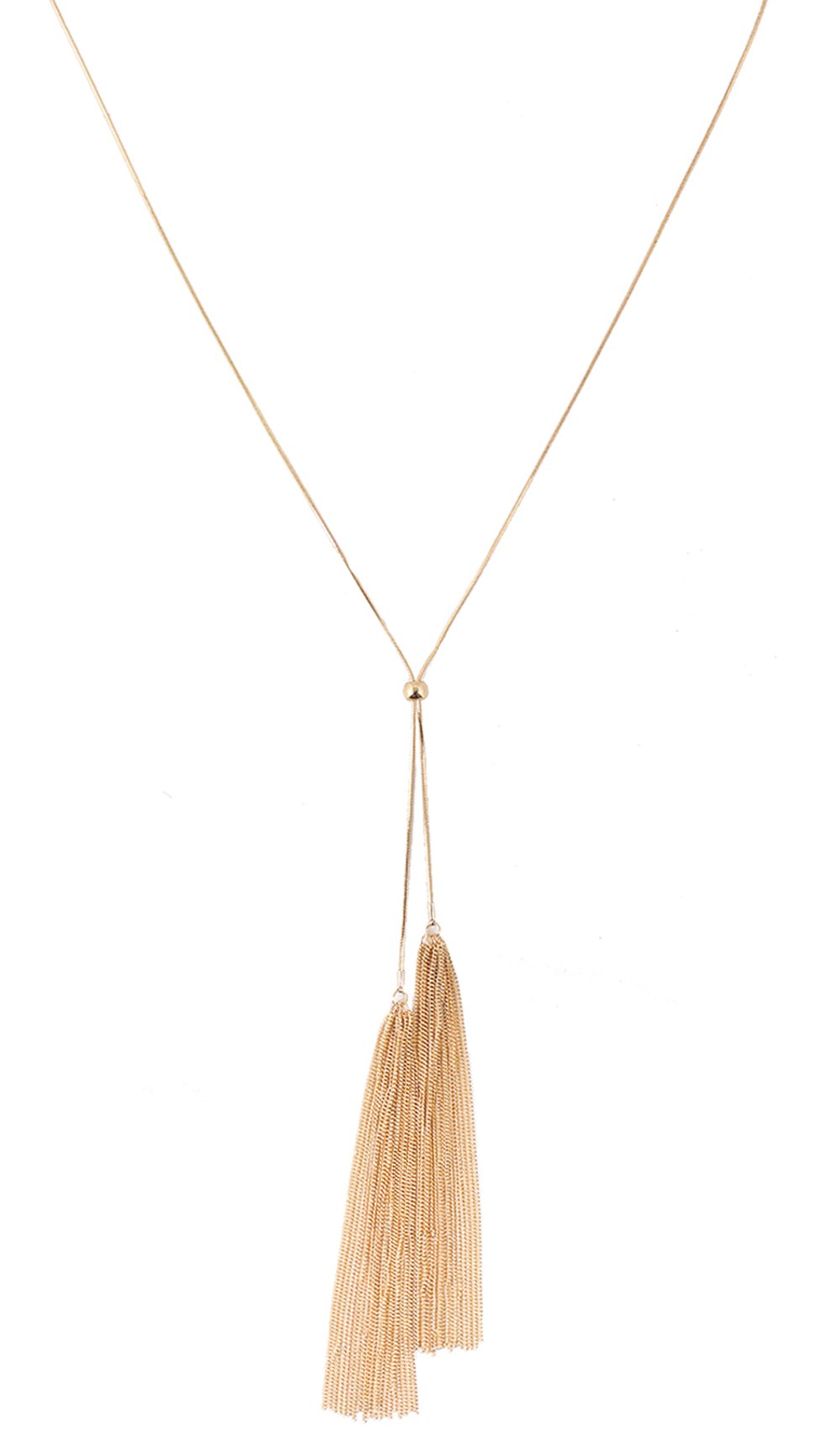 NLCAC Chain Tassek Necklace Delicate Snake Chain with Tassel Pedant Lariat Y Necklace for Women,Girls (Gold Tone)