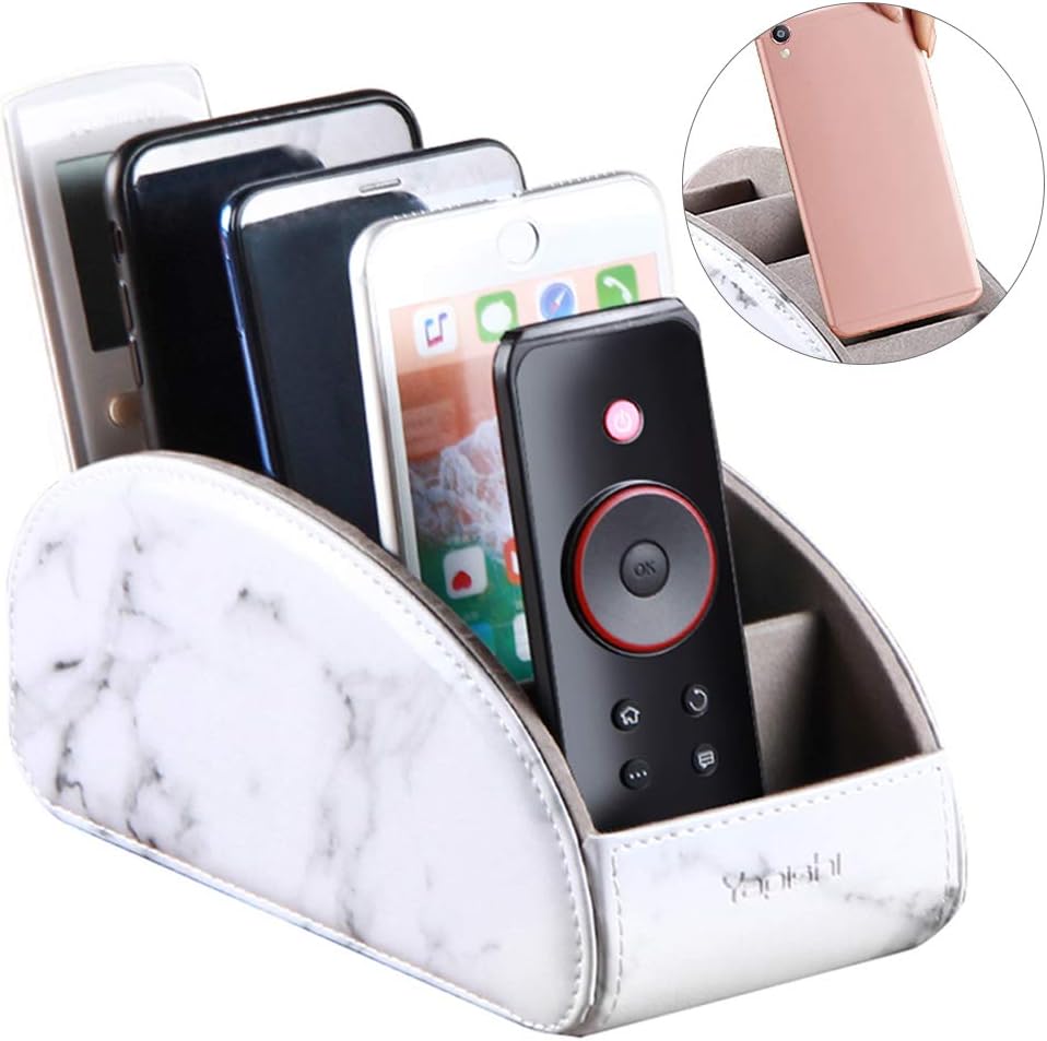 All In One Leather White Tv Remote Holder For Remote Conrtols With 5 Compartments Nightstand Desktop Media Player Remote Caddy Storage Box Organizer Tray For Mobile Pen Office Stationery Phone Office Products Office Supplies