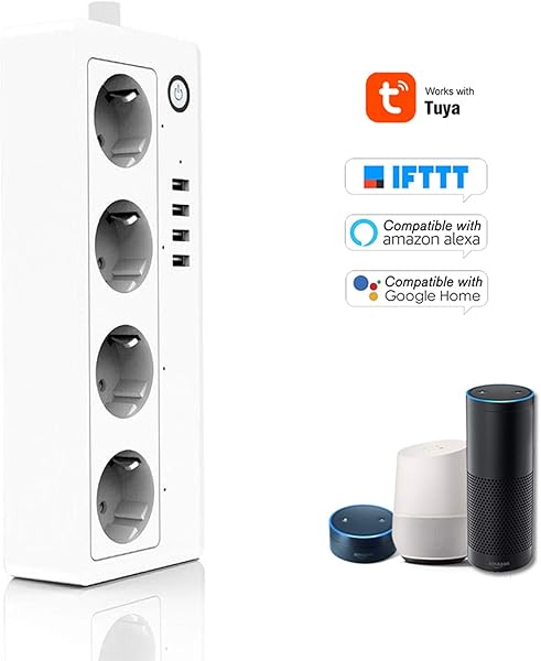 Walmeck WiFi Smart Power Strip Socket Tuya App Control remoto Compatible con Amazon Alexa Google Home Control de voz Interruptor de temporizador de enchufes mltiples Tomacorriente con 4 salidas de CA