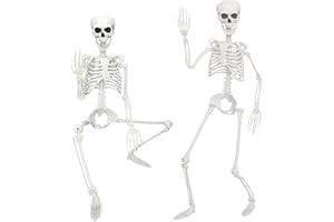 LODOU 2PC 3ft/90cm Poseable Halloween Skeleton -Life Size Skeleton Bones with Movable Joints for for Halloween Party Haunted House Supplies