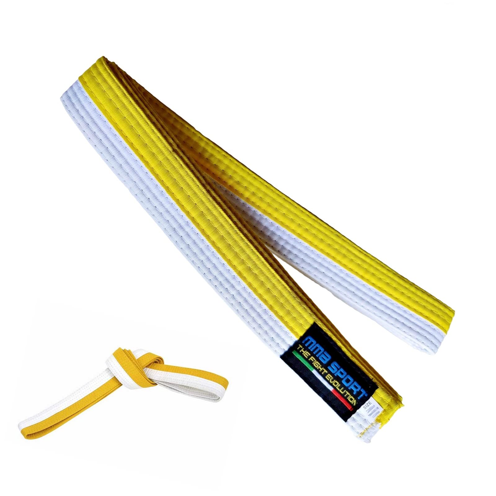 mmasport Judo Aikido Taekwondo Martial Arts Cotton Karate Belt (300 cm, White/Yellow) — image 1