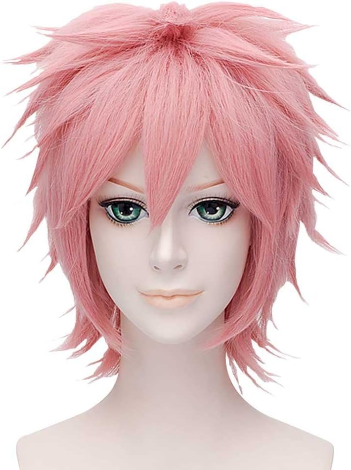 Falamka Multi Color Short Straight Anime Cosplay Costume Halloween Unisex Wig (Pink)