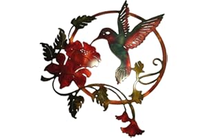11.8 Inch Round Metal Hummingbird Wall Art Decor Metal Bird Wall Sculptures Outdoor Garden Wall Art Outdoor Metal Fence Decor