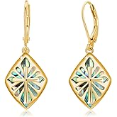 YEESIA Cross Earrings for Women Sterling Silver Abalone Shell Cross Dangle Earrings Lever Back Drop Earrings Religious Jewelry Gifts