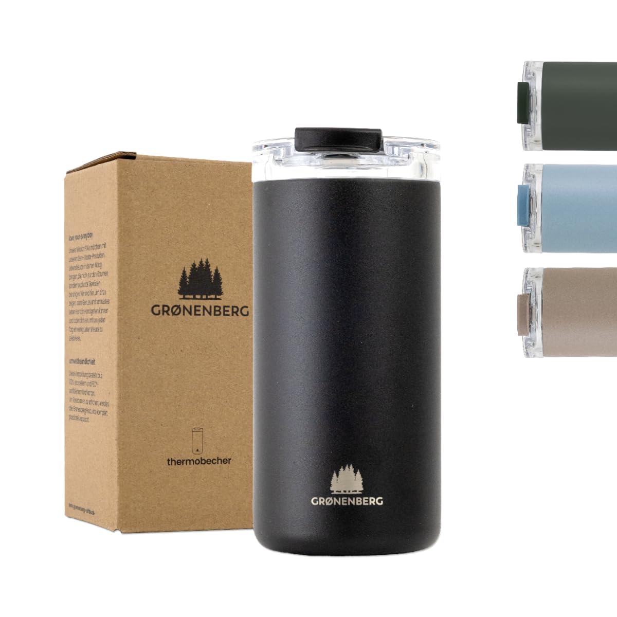 Groenenberg Travel Mug | Coffee Cup 350 or 473ml | 100% Leakproof Coffee Cup Travel Mug | Hot for Hours | Recycled Stainless Steel Travel Mugs for hot Drinks (Black, 473 ml)