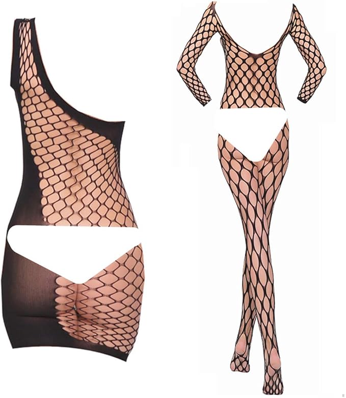 HNJZX Womens Mini Dress Free Size Crotch Mesh Fish Net Body