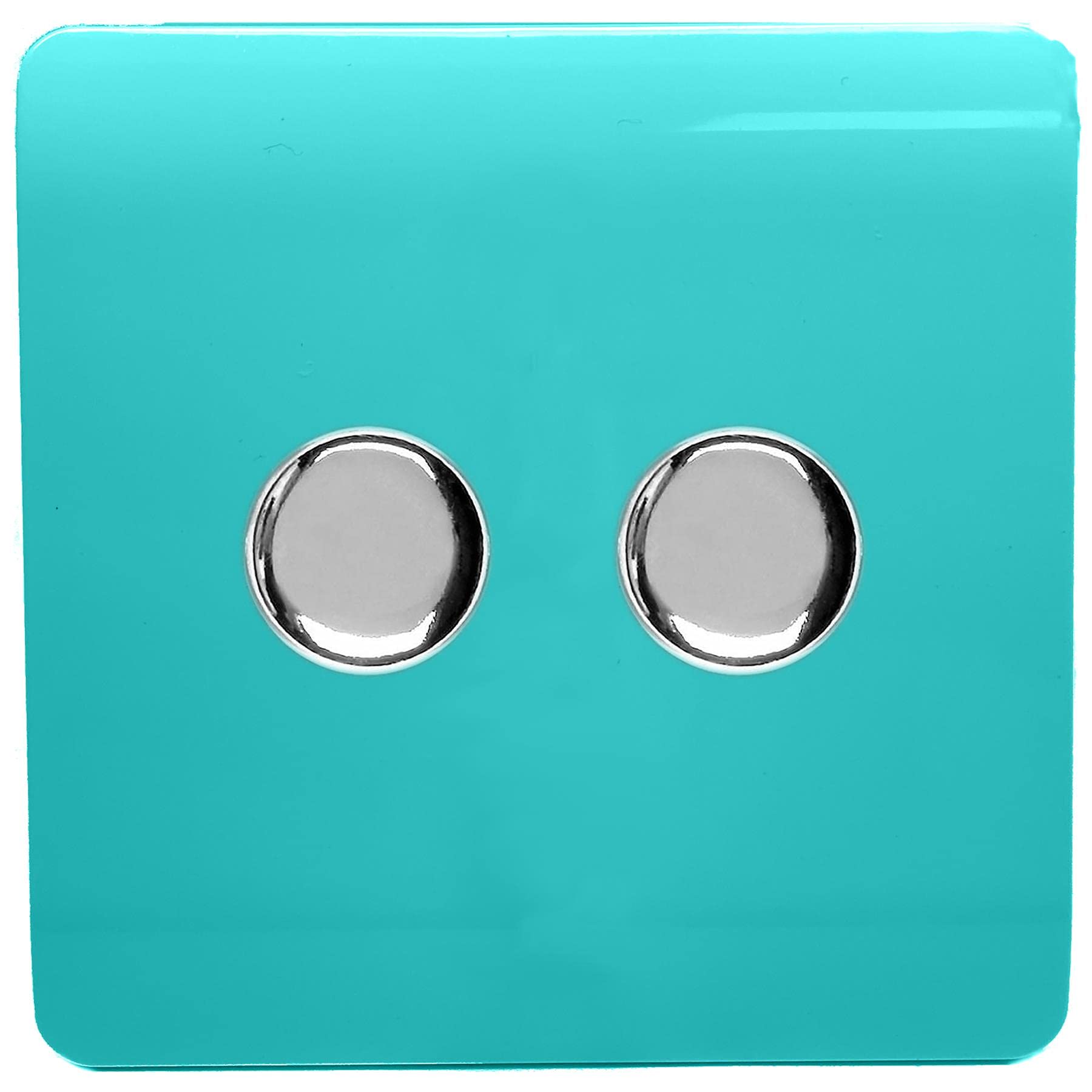 Trendi Artistic Modern Glossy Tactile 2 Gang 2 Way 120w LED Dimmer Switch Bright Teal