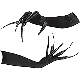 Black Claw Gloves Halloween Set - Adjustable 4.7 Inch Zinc Alloy Finger Claws Stretch Spandex Gloves