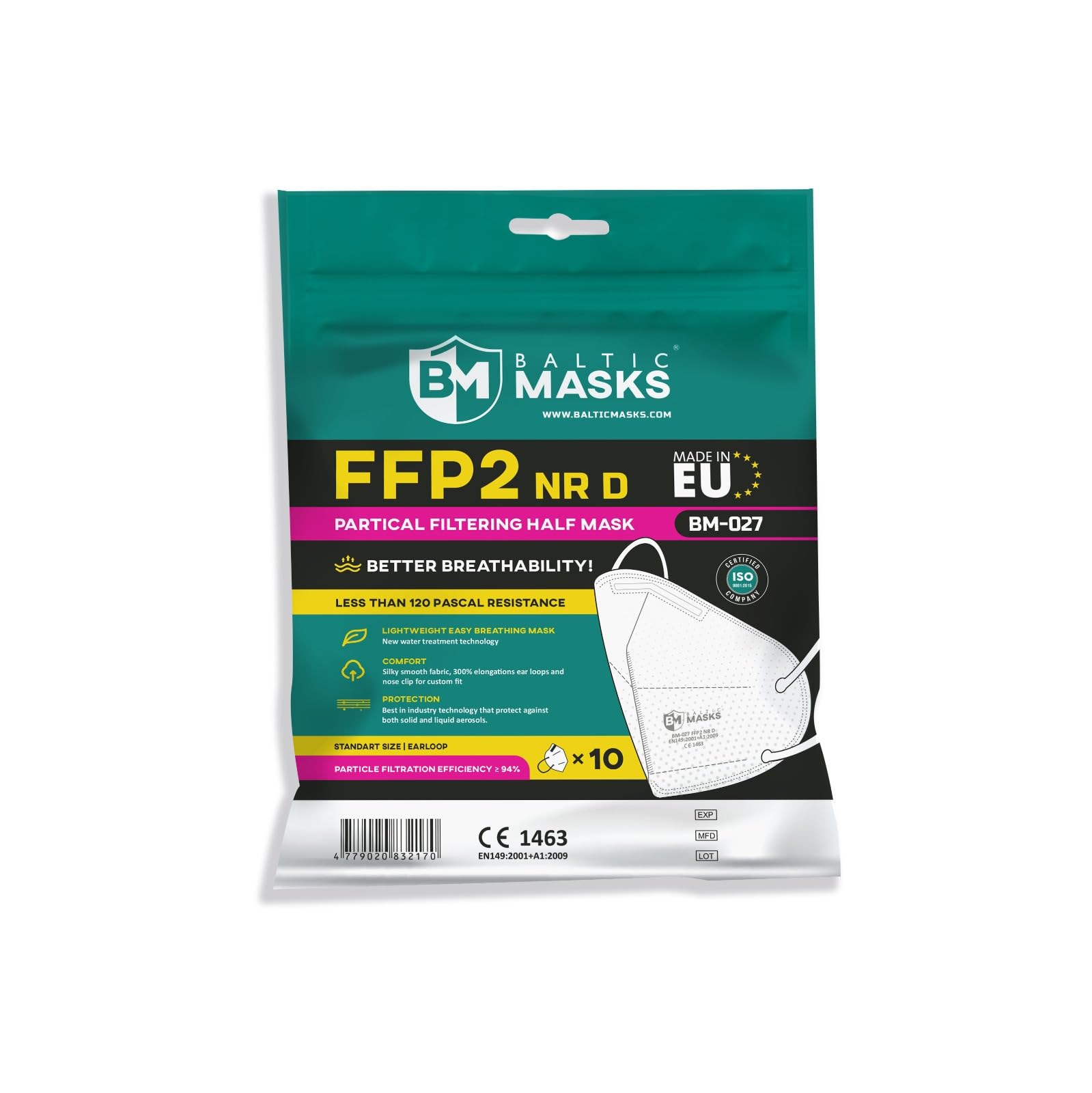 FFP2 Half Fold Face Masks Protective Respirator BM-027 Made In EU 10 Masks
