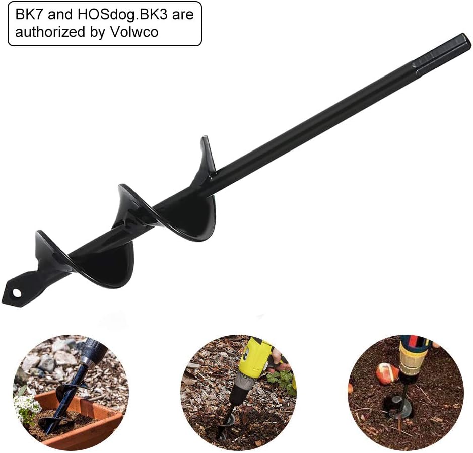 Volwco Earth Auger Spiral Drill Bit, Post Hole Borer with Non-Slip Hex Drive, Garden Digger Attachments for Planting Flower, Bulbs, 4 * 22CM