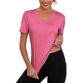 Mazulun V Neck Workout Tops for Women UPF 50+ Breathable Loose Fit Short Sleeve Tee Shirt Yoga Gym Basic T Shirts