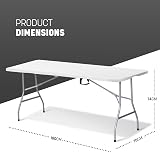 KEPLIN 6ft Folding Table White Wood Slate Top 180x70x74cm Portable view 2