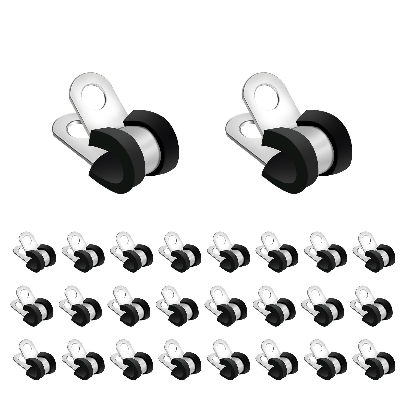 50pcs 1/4 Inch Cable Clamps, Stainless Steel Insulated Clamp Rubber Cushioned Wire Clips Wire Organizer Clips Mounting Cord Fastener Clips