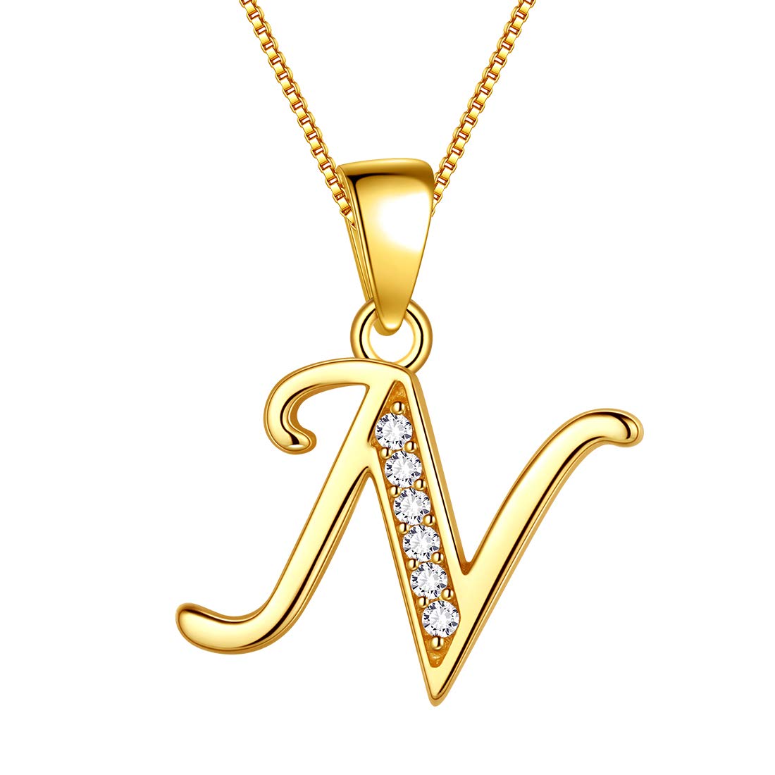 Aurora Tears Letter N Neckalce 925 Sterling Sliver 18K Gold Plated Initial N Alphabet Pendant with Cubic Zirconia Jewellery Dating Gifts for Women DP0045N-Y — image 1
