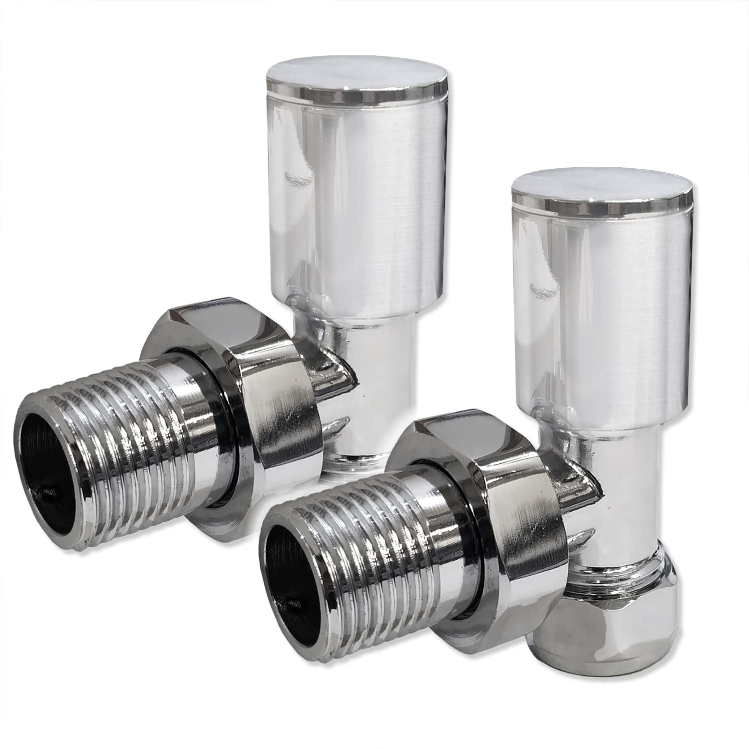 Standard Radiator Valves for Central Heating (Pair) - Sizes and Colors for Designer Bathroom (Chrome Angled 15mm)
