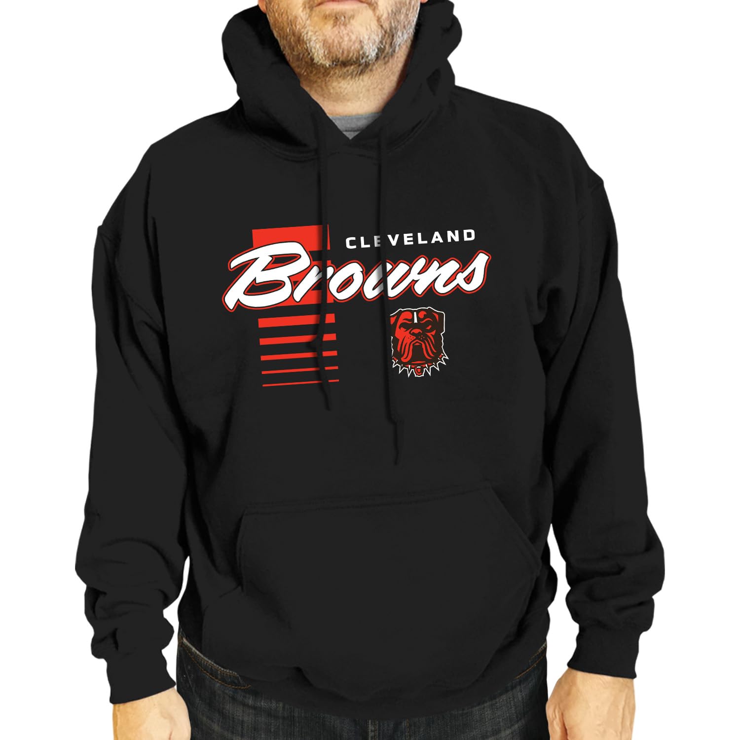 Team Fan Apparel NFL Adult Unisex Retro Script Ultra Soft Fleece Hooded Sweatshirt, Officially Licensed Football Performance Hoodie (Cleveland Browns - Black, Large) Image