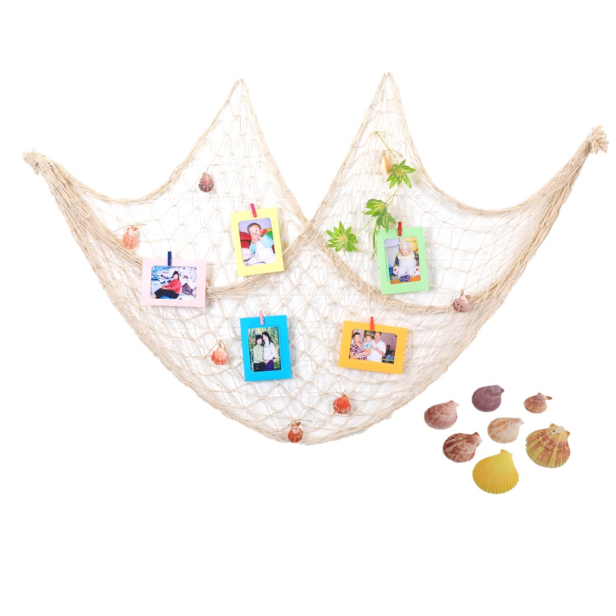 Decorative Fishing Net,Maritime Beach Themes Wall Decoration,Fishing Net Decoration for DIY Photo Hanging Picture Frame Wall Hanging Photo Net for Home Gardenmaritime Decoration,Beige 100x200cm Shells