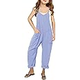 Cnkwei Girls' Casual Sleeveless Jumpsuits Spaghetti Strap Loose Romper Long Pants with Pockets