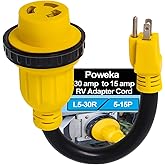 15 Amp Male to 30 Amp Female RV Plug Adapter Cord, 12" Heavy Duty RV Dogbone Conversion Cable with Twist Lock, 5-15P Male to 