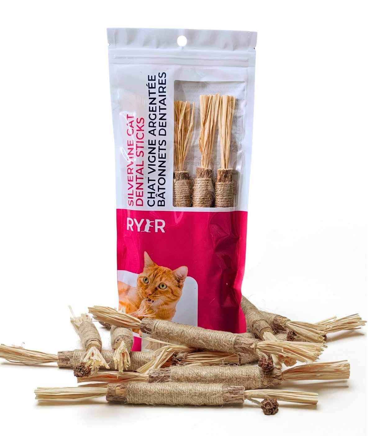 RYERCAT Silvervine Metabi Stick for Cats - Alternative to Catnip Sticks - Chew Toy for Intensive Chewers and Kittens when Teething - Silvervine Chew Sticks for Cats (Pack of 5)