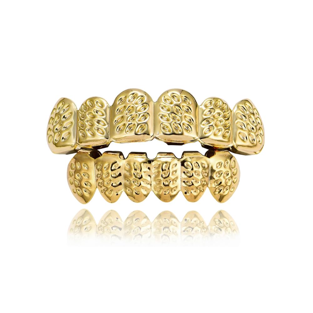 1 Set Teeth Grills,Hip-hop Teeth,Hip Hop Teeth Grills,Gold Plated Tooth,Braces Top and Bottom Grill Cap Shiny Teeth,for Men's and Women's Parties,Proms,Halloween Role Plays