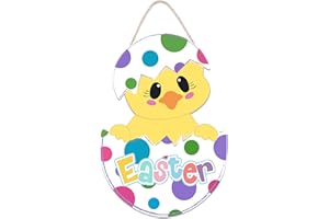 ROCWOHO Easter Door Decorations Happy Easter Wooden Door Hanger Chicks in Eggs Hanging Door Wall Welcome Sign for Home Indoor Outdoor Easter Decor Supplies