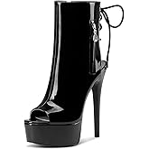 Castamere Womens Stiletto High Heel Peep Open Toe Platform Summer Ankle Boots Lace-up Prom Party Dress Shoes 5.9 Inches Heels