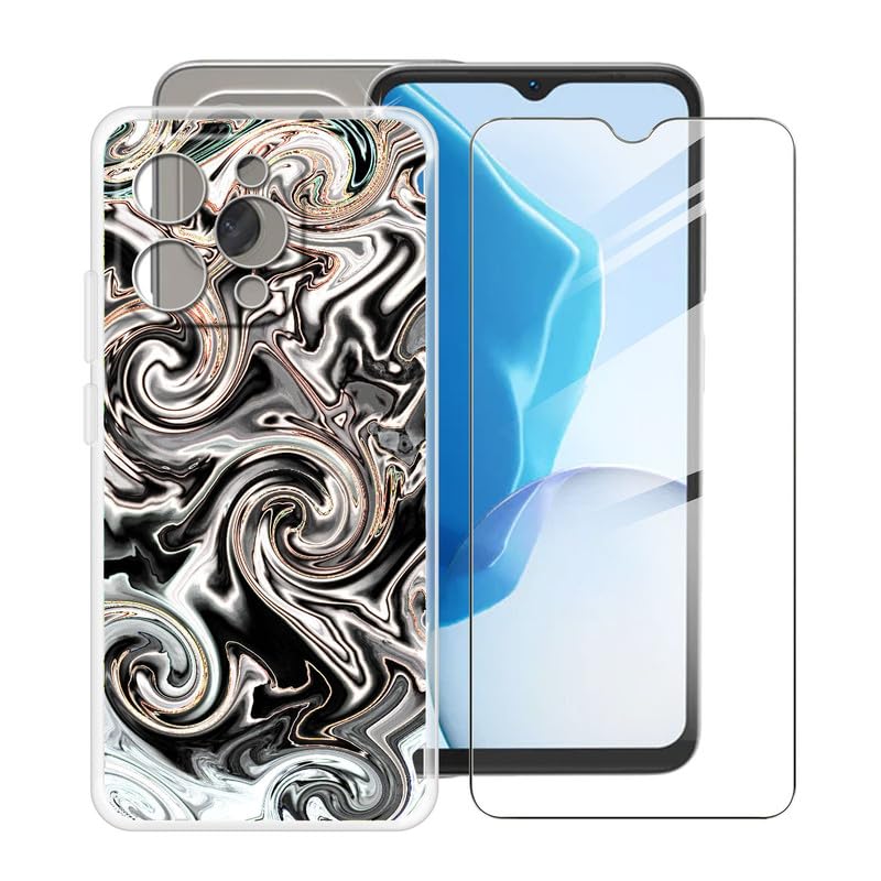 HGJTFANY Case for DOOGEE N55 (6.56") with 1 X Tempered Glass Screen Protector, Ultra-thin Shockproof Clear Shell, Soft TPU Bumper Phone Cover for DOOGEE N55 - Ink swirl