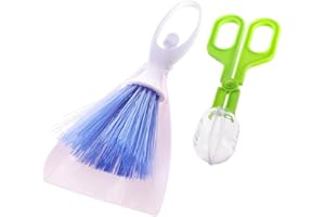 Liyquint Tiny Cleanning Broom, Scooper Feeding Tool,Mini Hand Broom and Dustpan Sand Scoop Set，Cage Cleaner for Reptile and O