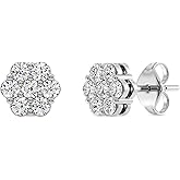 Gilded Lab-Grown Diamond 7 Stone Flower Earrings for Women in 925 Sterling Silver and 14KT Yellow Gold Plated Silver | Hypoallergenic Fine Jewelry | Hinged Closure | SI1 Clarity, F Color |1/4,1/2, 1,2 Carat Total Weight