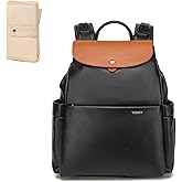 Yomiky Leather Diaper Bag Backpack, 14 Pockets, Fashion Diaper Bag Leather with Changing Pad, Stroller Straps, Travel Essential Large Diaper Bag, Unisex, Black