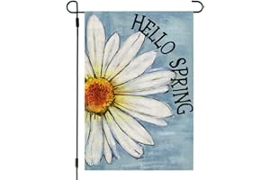 CROWNED BEAUTY Spring Garden Flag Floral Daisy Double Sided 12x18 Inches Small Burlap Welcome Holiday Seasonal Yard Decoration for Outside Porch Blue CF814-12