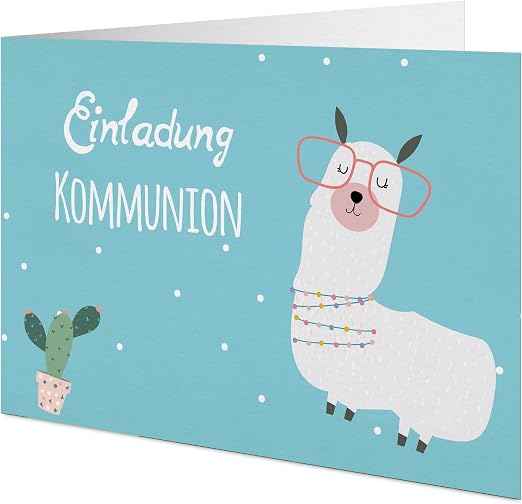 Kommunion Einladungskarten – 5 Stück Mit Umschlägen, Motiv Blaue Streifen, Zum Selbstbeschriften
