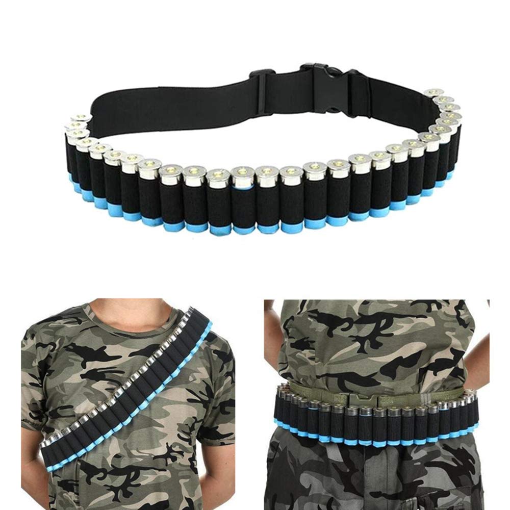 HWZ Shotgun Shell Bandolier Belt 12/20 Gauge Ammo Holder for Tactical Hunting (29 Rounds, 135cm) (black)
