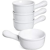 LE TAUCI Soup Bowls with Handle, 15 Oz Ceramic French Onion Soup Bowls, Large Soup Crocks Oven Safe for Stew, Onion, Soup, Chilli, Set of 4, White