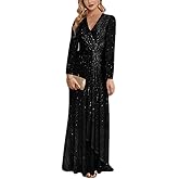 meilun Long Sleeve Sequin Dress for Women Formal Gowns Sparkly V Neck Maxi Dress