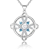 JANIEYS Celtic Knot Necklace S925 Sterling Silver Blue CZ Snowflake Witch Chain Necklace Nudo de Bruja Witches Knot Irish Celtic Jewelry Christmas for Women Wife Girlfriend Daughter