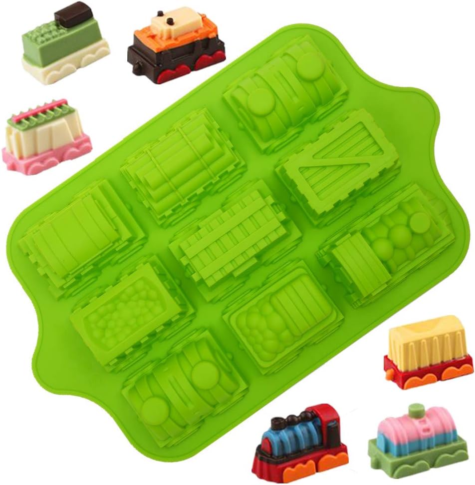 9 Cups Train Cupcake Liners for Kids, Non-stick Silicone, Ice Cube Mould, Jelly, Candy, Perfect Mould for Cake Dessert Decorating, Extra Thick, Random Color