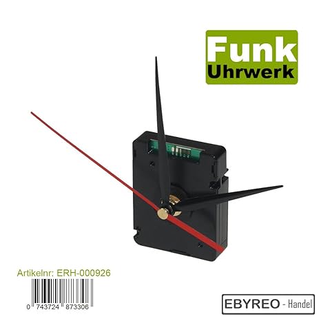 EbyReo® | präzises DCF Funk Uhrwerk 'flüsterleise' (schleichende Zeiger) | mit 3 kompletten Zeigersätzen aus Kunststoff (Funk