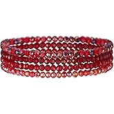 Unurgoonit Red Crystal Beaded Stretch Bracelet for Women – Multi-Layer Faux Crystal Glass Wrap Bangle Handmade Stackable Jewelry Gift