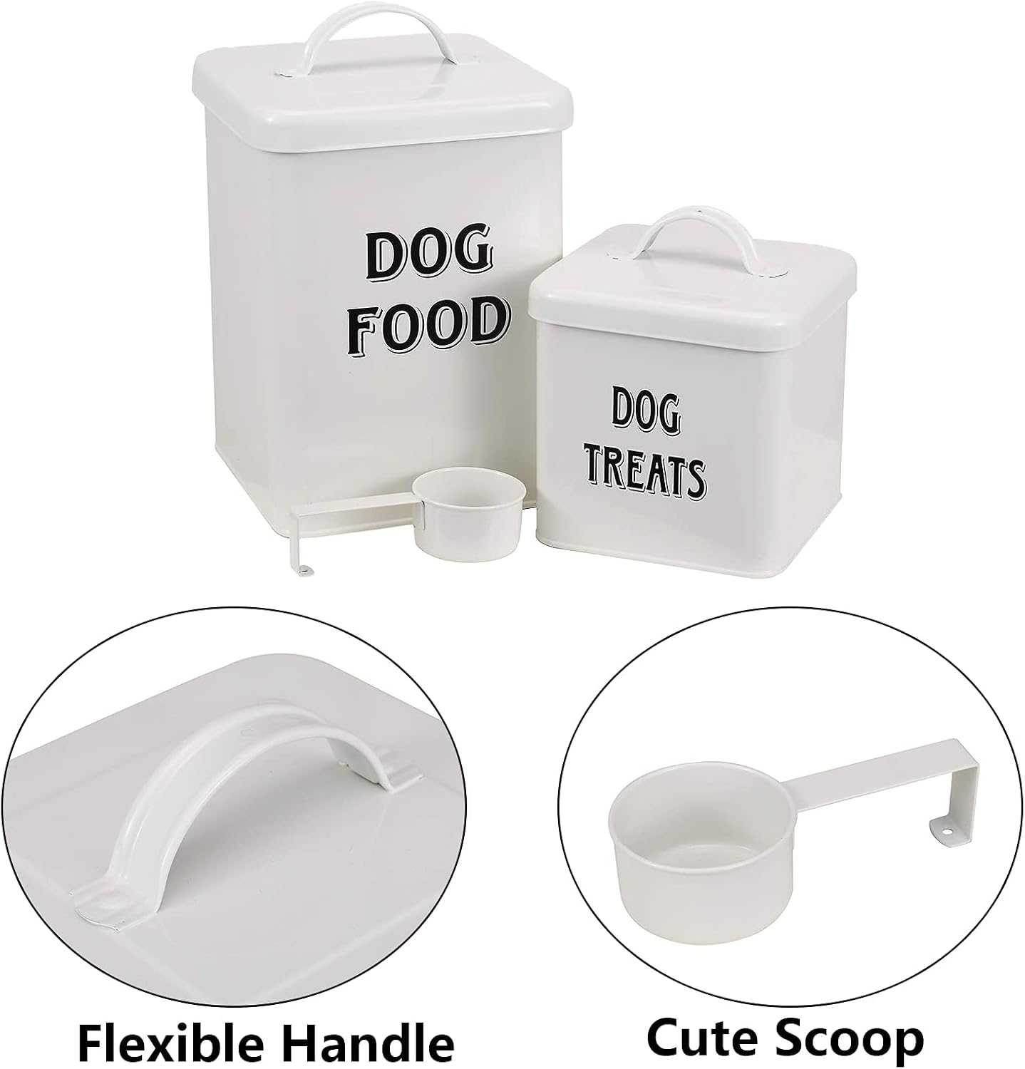 Pet Supplies : Pethiy Dog Food and Treats Containers Set with Scoop for Dogs-Vintage White Powder-Coated Carbon Steel - Tight Fitting Lids - Storage Canister Tins Small-White : 
