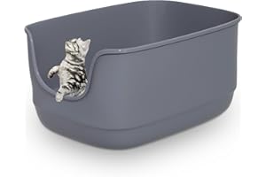 Gefryco Large Cat Litter Box with High Sided 24.6"x18.3"x12.2" - Jumbo Extra Large Open Anti - Splashing High Wall for Multiple Cats (Grey)