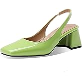 Women's Slingback Block Low Heels Pumps Closed Square Toe Slip On Chunky Heel Work Party Wedding Office Dress Shoes Comfortable Elegant