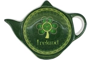 ROYAL TARA Shamrock Spiral Ireland Tea Bag Holder With A Green And Yellow Celtic Design